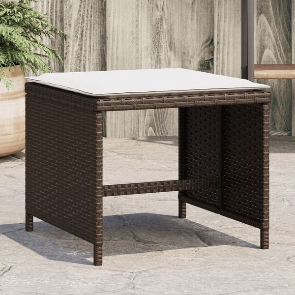 vidaXL Záhradné taburetky s vankúšmi 4 ks hnedé 40x40x35 cm polyratan