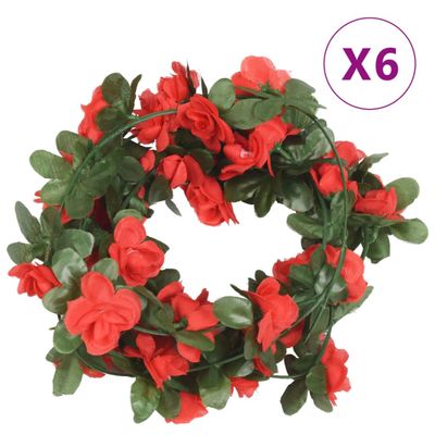 vidaXL Kvetinové girlandy 6 ks, jarné, červené 250 cm