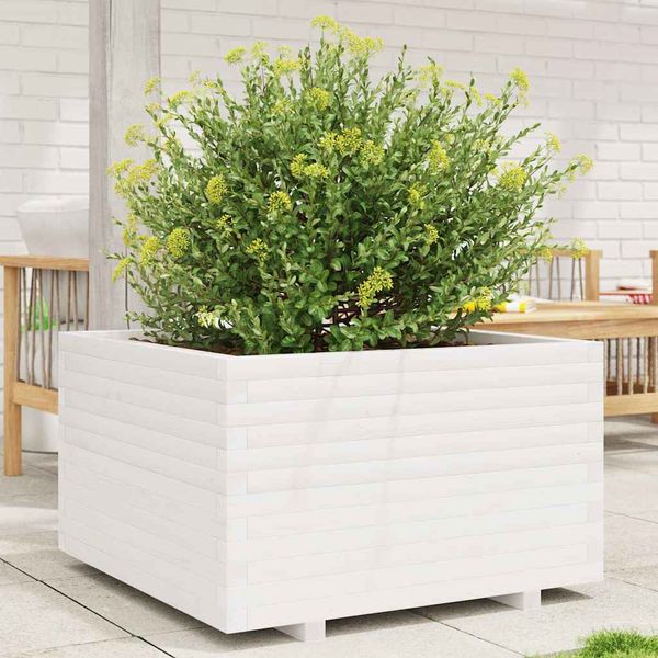 vidaXL Záhradný kvetináč biely 80x80x49,5 cm masívna borovica