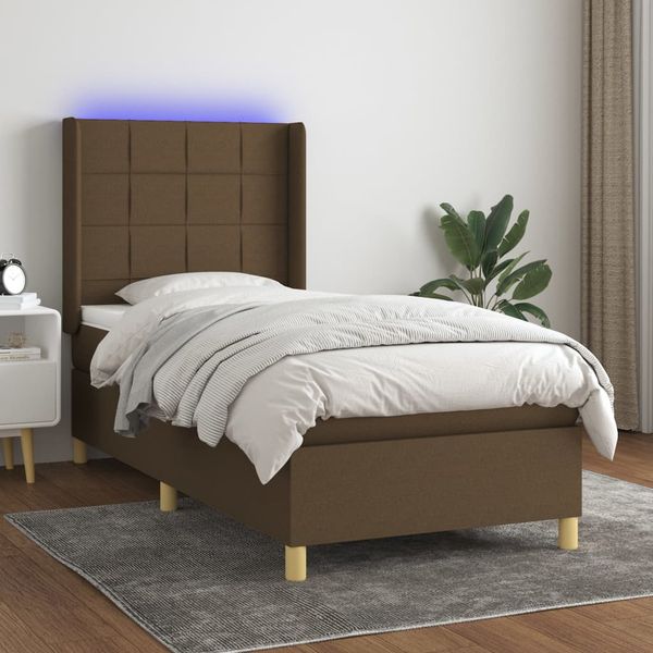 vidaXL Posteľ boxsping s matracom a LED tmavohnedá 80x200 cm látka