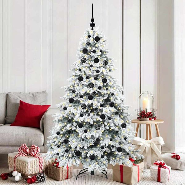 vidaXL Umelý vianočný stromček s 300 LED-i Biela 180 cm PE a PVC
