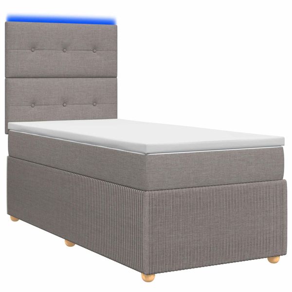 vidaXL LED boxspring posteľ s matracom Sivohnedá 90 x 200 cm Látka