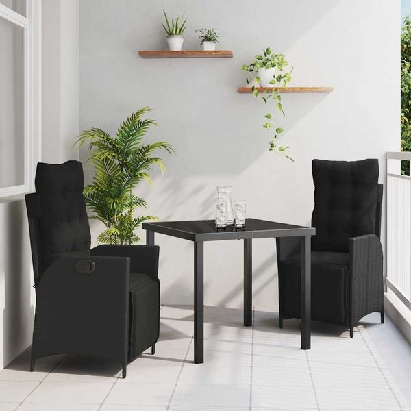 vidaXL Záhradný jedálenský set s vankúšom 3 pcs Čierna polyratan