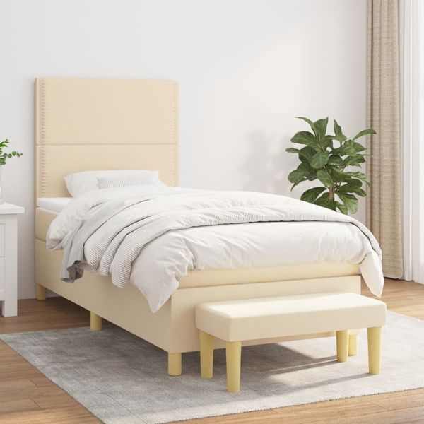 vidaXL Boxspring posteľ s matracom krémová 100x200 cm látka