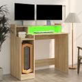 vidaXL Stôl s LED svetlami, dub sonoma 97x45x90 cm, kompozitné drevo