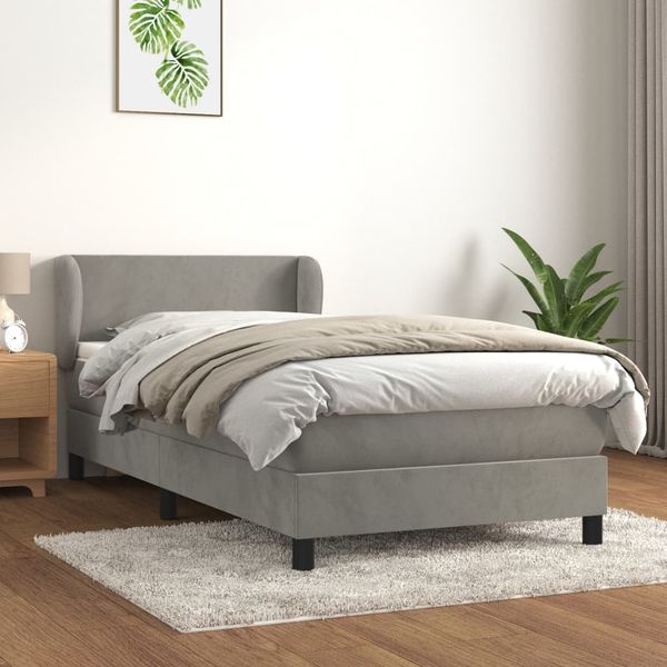 vidaXL Posteľný rám boxsping s matracom bledosivý 90x200 cm zamat