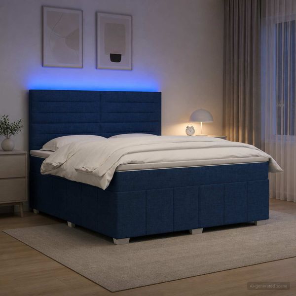 vidaXL LED boxspring posteľ s matracom Modrá 140 x 200 cm Látka