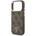 Puzdro Guess Case Magsafe 4G PU Leather s trojuholníkovým logom a strieborným kovovým rámom fotoaparátu pre iPhone 17 Pro Hnedá