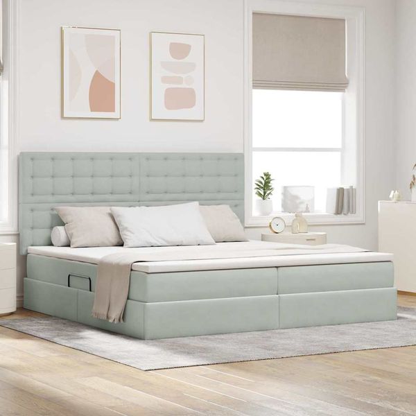 vidaXL Postel s úložným prostorem a matrací Svetlosivá 200 x 200 cm
