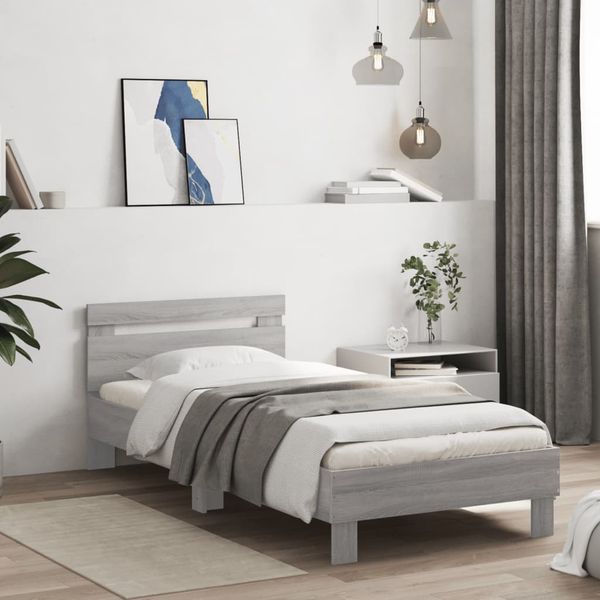 vidaXL Posteľný rám s čelom sivý sonoma 90x200 cm kompozitné drevo