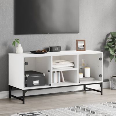 vidaXL TV skrinka so sklenenými dvierkami biela 102x37x50 cm
