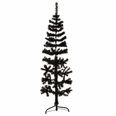 vidaXL Umelý vianočný polovičný stromček s podstavcom čierny 150 cm