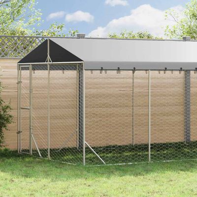 vidaXL Vonkajší koterec pre psov so strechou strieborný 3x9x2,5 m oceľ