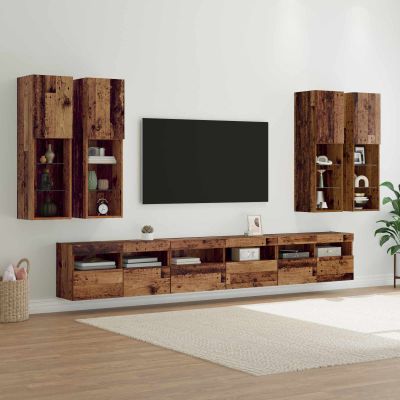 vidaXL Sada nástenného kabinetu na TV Nástenný 7 pcs Staré drevo