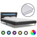 vidaXL Posteľ+LED a matrac, pamäťová pena, tmavosivá, juta 90x200 cm
