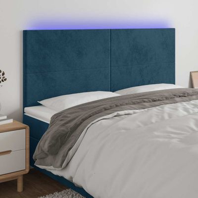 vidaXL Čelo postele s LED tmavomodré 180x5x118/128 cm zamat