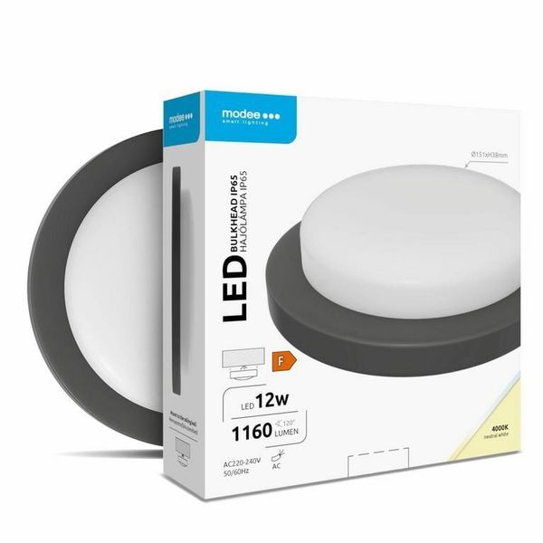 Modee LED Bulkhead Round prepážkové okrúhle svetlo 12W 4000K 1160 lm, čierna (ML-BH4000K12WR-B)