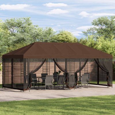 vidaXL Altánok so stenami 6 x 3 m Hnedá Polyester a oceľ 190