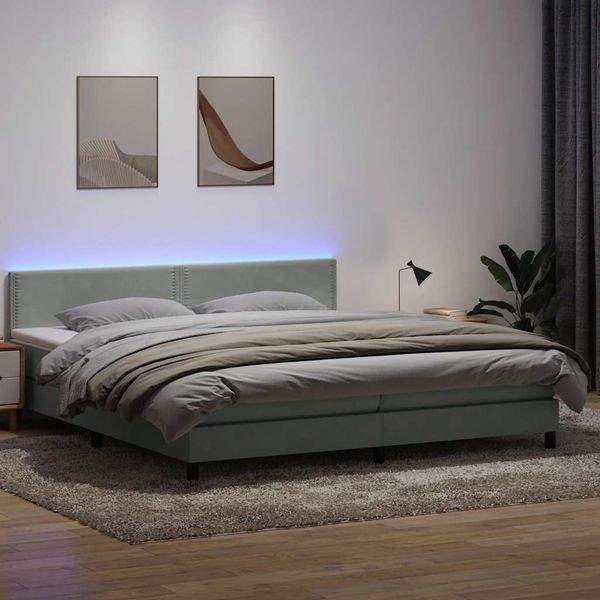 vidaXL Box Spring Posteľ s matracom a LED Svetlosivá 200x210 cm Zamat