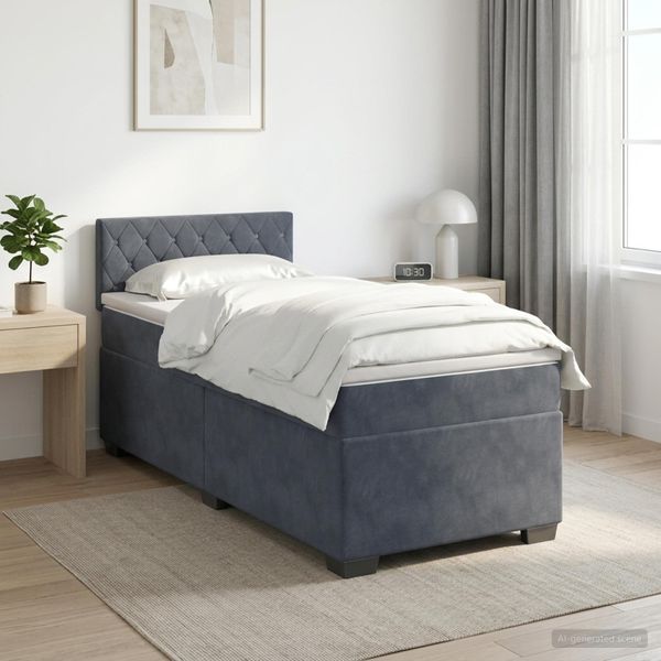 vidaXL Posteľ boxspring s matracom Tmavosivá 100 x 200 cm Zamat