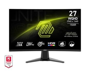 MSI MAG 27CQ6F Gaming monitor 27" zakrivený Rapid VA/2560x1440 (WQHD)/180Hz/0,5ms/2xHDMI/DP/čierna Monitor, 27", WQHD 2560×1440, Rapid VA, 180 Hz, 0,5 ms GtG, 1500R, HDR Ready, Adaptive-Sync, DisplayPort 1.4, 2× HDMI 2.0b