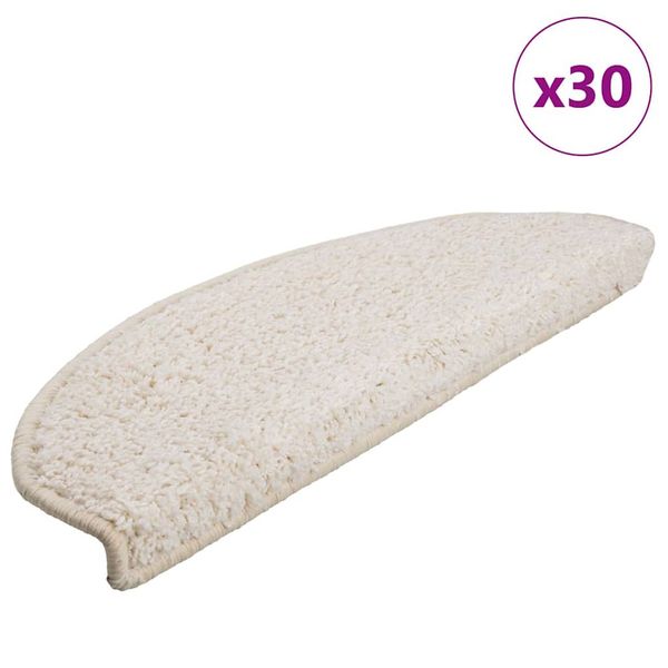 vidaXL Schodové rohože 30 ks 65x21x4 cm biele polkruhové veľké