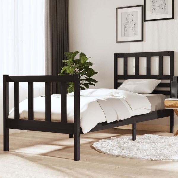 vidaXL Posteľný rám čierny 75x190 cm malé jednolôžko masívne drevo
