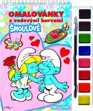 Omaľovánka s farbami a štetcom Šmolkovia 1
