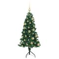vidaXL Rohový umelý vianočný strom s 150 LED-i Zelená 120 cm PVC a kov