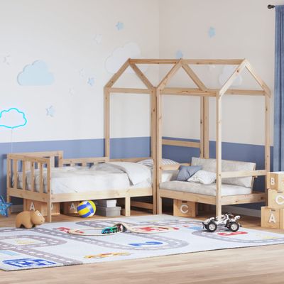 vidaXL Sada postele a lavice so strieškou 90x200 cm borovicový masív