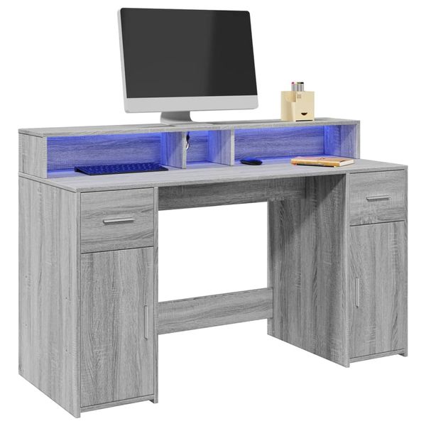 vidaXL Stôl s LED svetlami sivá sonoma 140x55x91 cm kompozitné drevo