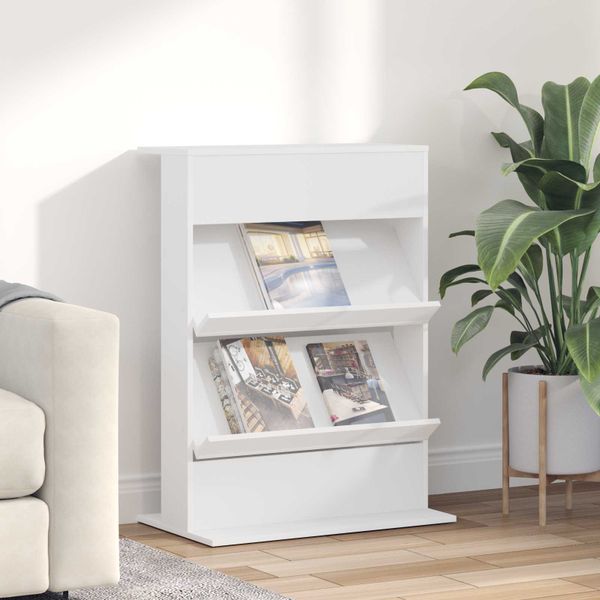 vidaXL Regál na časopisy Biela 70 x 41 x 96 cm Kompozitné drevo