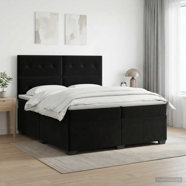 vidaXL Posteľ boxspring s matracom Čierna 200 x 200 cm Zamat