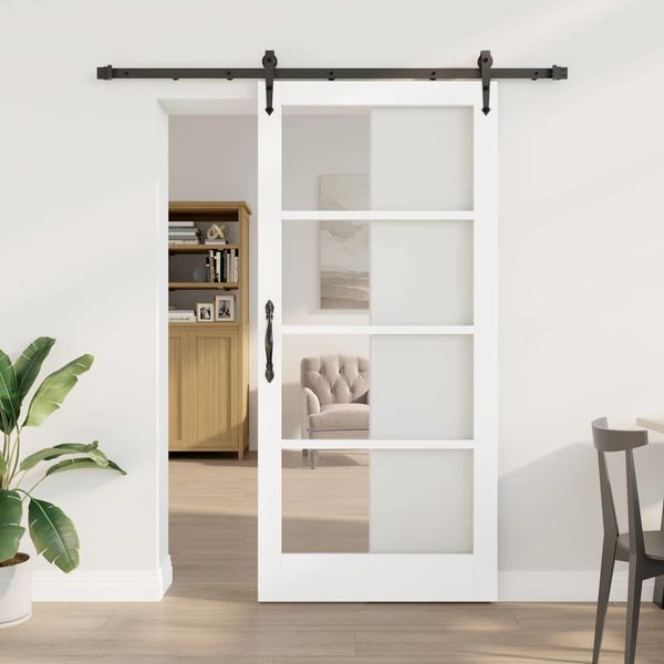vidaXL Posuvné dvere Biela 93 x 202 cm Masívne borovicové drevo a sklo