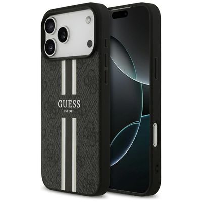 Puzdro Guess 4G s potlačou pruhov MagSafe pre iPhone 17 Pro Max čierne