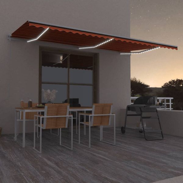 vidaXL Automatická markíza,LED a senzor vetra 600x300cm,oranžová/hnedá
