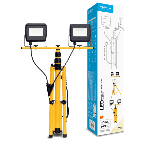 Modee LED bodové pracovné svetlo so stojanom 60W 6600lm neutrálna biela (ML-FLSWS4000K2X30W-A2)