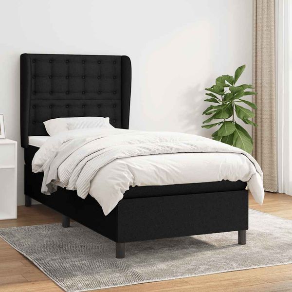 vidaXL Posteľný rám boxspring s matracom čierny 90x200 cm látka