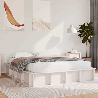 vidaXL Rám postele Biela 150 x 200 cm Masívne borovicové drevo