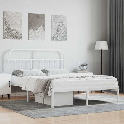 vidaXL Kovový rám postele s čelom biely 140x200 cm