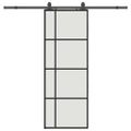 vidaXL Posuvné dvere s kovaním čierne 76x205 cm ESG sklo