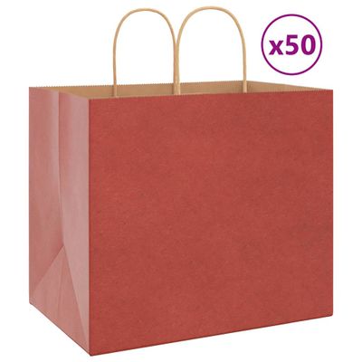 vidaXL Papierové tašky 50 ks s rúčkami, červené, 32x22x28 cm
