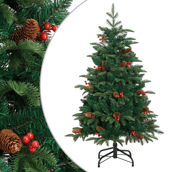 vidaXL Umelý výklopný vianočný stromček so šiškami a bobuľami 120 cm