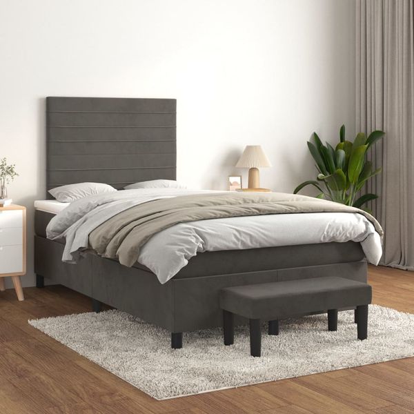 vidaXL Posteľný rám boxspring s matracom tmavosivý 90x190 cm zamat