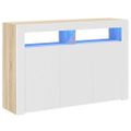 vidaXL Komoda s LED svetlami biela a dub sonoma 115,5x30x75 cm