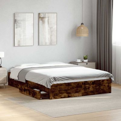 vidaXL Posteľný rám so zásuvkami dymový dub 135x190cm kompozitné drevo