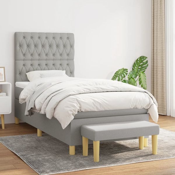 vidaXL Posteľný rám boxsping s matracom bledosivý 90x200 cm látka