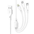 XO kábel NB230 3w1 USB - Lightning + USB-C + microUSB 1,0m 2,4A biela