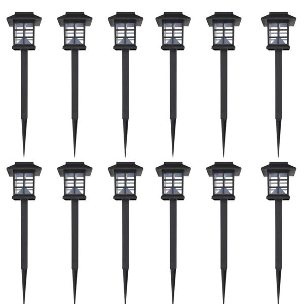 Solárna LED lampa, sada 12 ks s bodcom, 8,6 x 8,6 x 38 cm