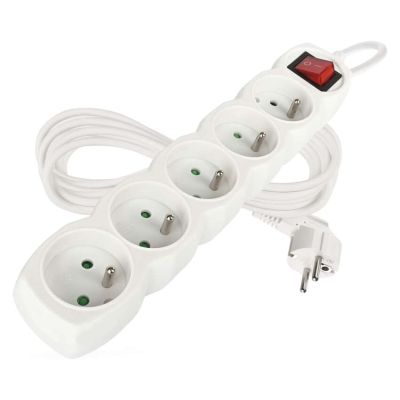 Predlžovací kábel 5 m / 5 zásuviek / s vypínačom / biely / PVC / 1,5 mm2
